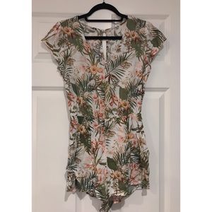 Forever21 Tropical Palm Floral Print White Romper